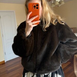 NWT Zara Dark Brown FAUX FUR BOMBER JACKET size M